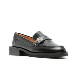 GANNI Black Crystal-Button Leather Loafers Size 36